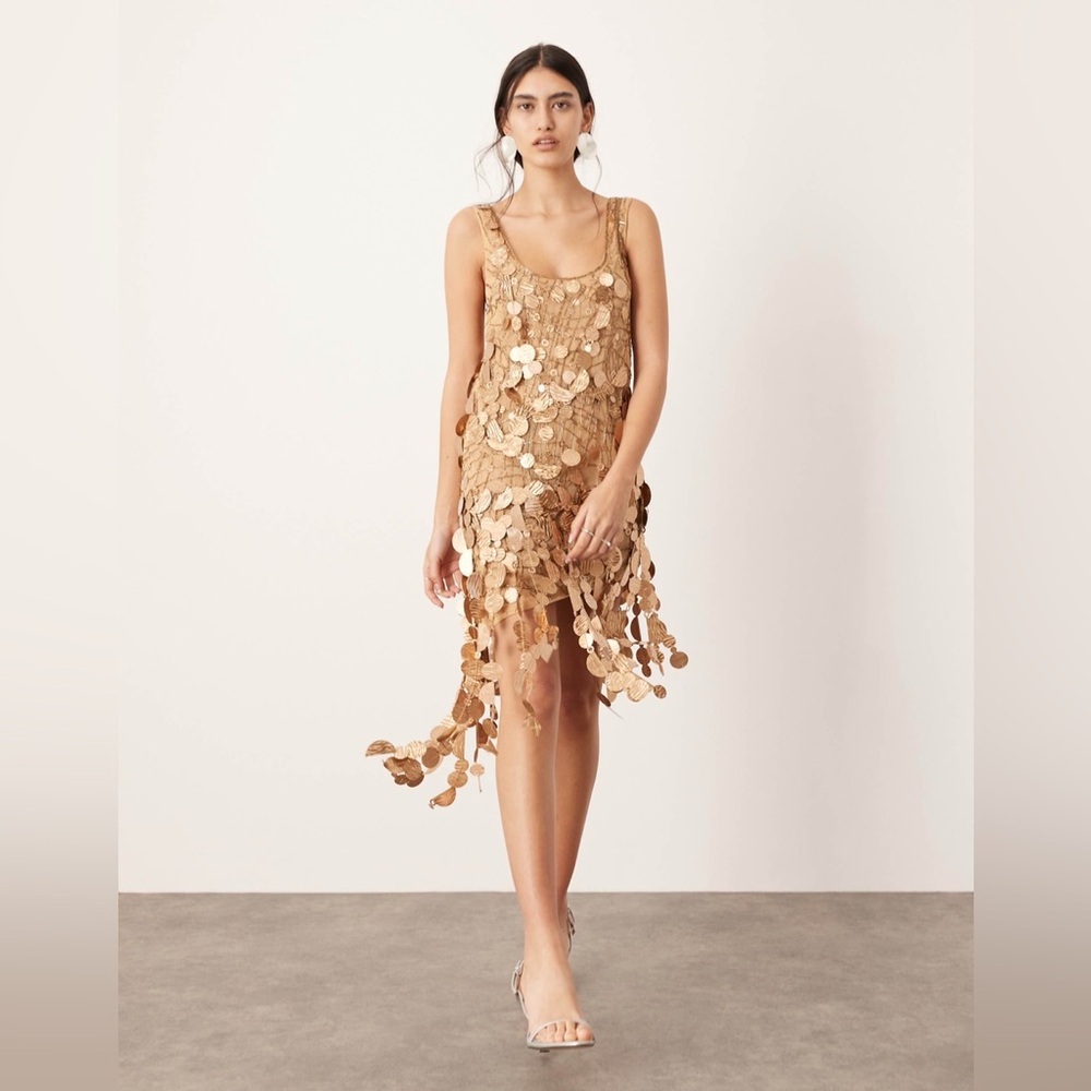ASOS Gold Sequin Asymmetrical Tank Dress